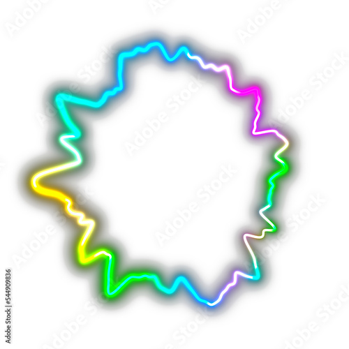Round neon light on a transparent png background. Neon frame for your design. 