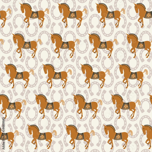 Abstract Horse Silhouettes Horse Shoes Backdrop Seamless Pattern Trendy Fashion Colors Detailed Minimal Icon Design Perfect for Allover Fabric Print or Wrapping Paper