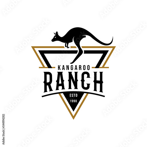 Retro Vintage Silhouette Kangaroo Logo Design. On black, white, and gold colors. Premium and Luxury Logo Illustration Design Graphic