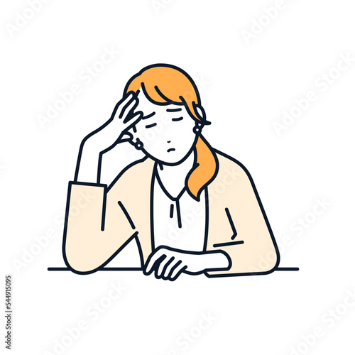 体調不良の若い女性のシンプルなベクターイラスト素材