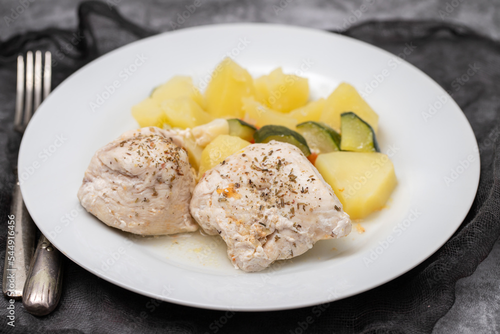 Clean food, Boiled chicken breasts with vegetables. Clean food, Boiled chicken breasts with vegetables.
