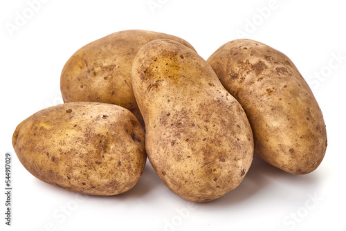 Unwashed potatoes  isolated on white background.