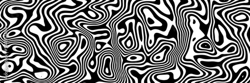 Vector background with black and white liquid stripes. Banner for channel header. Abstract geometric illustration