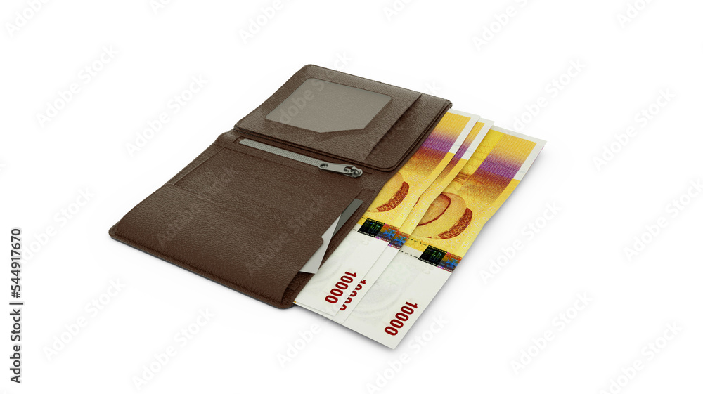 3D rendering of Comorian franc notes in wallet 3D rendering of Comorian franc notes in wallet