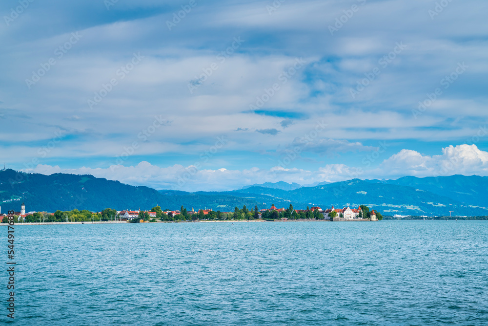 Germany, Bodensee lindau lake water nature landscape panorama view alps mountains sunset in summer