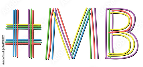 MB Hashtag. Isolate doodle lettering text from multi-colored curved neon lines like from a felt-tip pen, pensil. #MB is abbreviation for the Canadian Manitoba for banner, social network, t-shirts