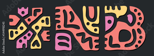 NB Hashtag. Doodle isolate text. Colored curves decorative doodle letters. Hashtag #NB is abbreviation for the Canadian provinces New Brunswick for print, clothing, t-shirt, poster, banner, flyer. Sto