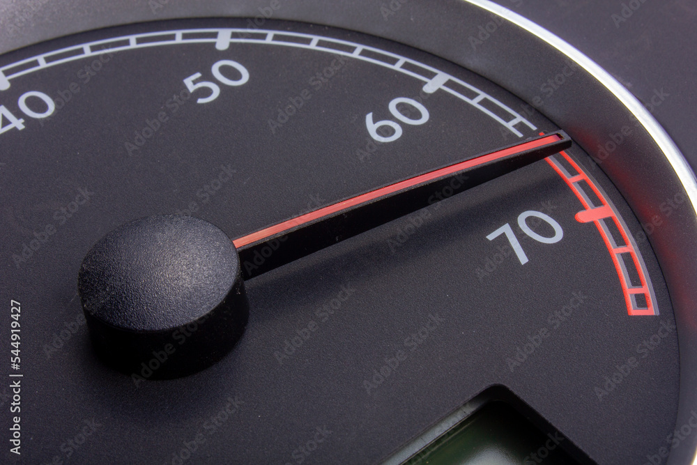 Naklejka premium Car gauges - tachometer - black dial, red needle, chrome