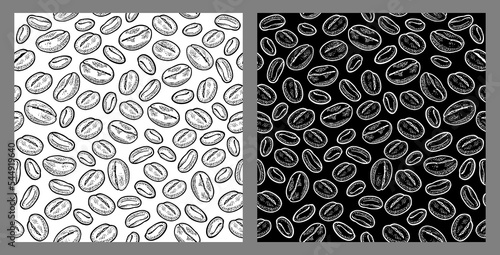 Seamless pattern coffee beans. Vector vintage black engraving