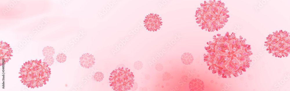 West Nile virus particles, (WNV) a member of the family Flaviviridae. The west nile virus can cause encephalitis in humans. It is transmitted by mosquitoes. 3d illustration in red.