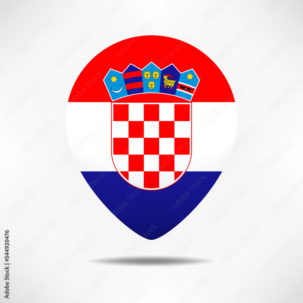 Naklejka premium Croatia map pointers flag with shadow. Pin flag