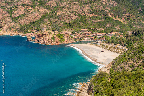 Beautiful seascape with the village of Porto. Corse, France. © e55evu