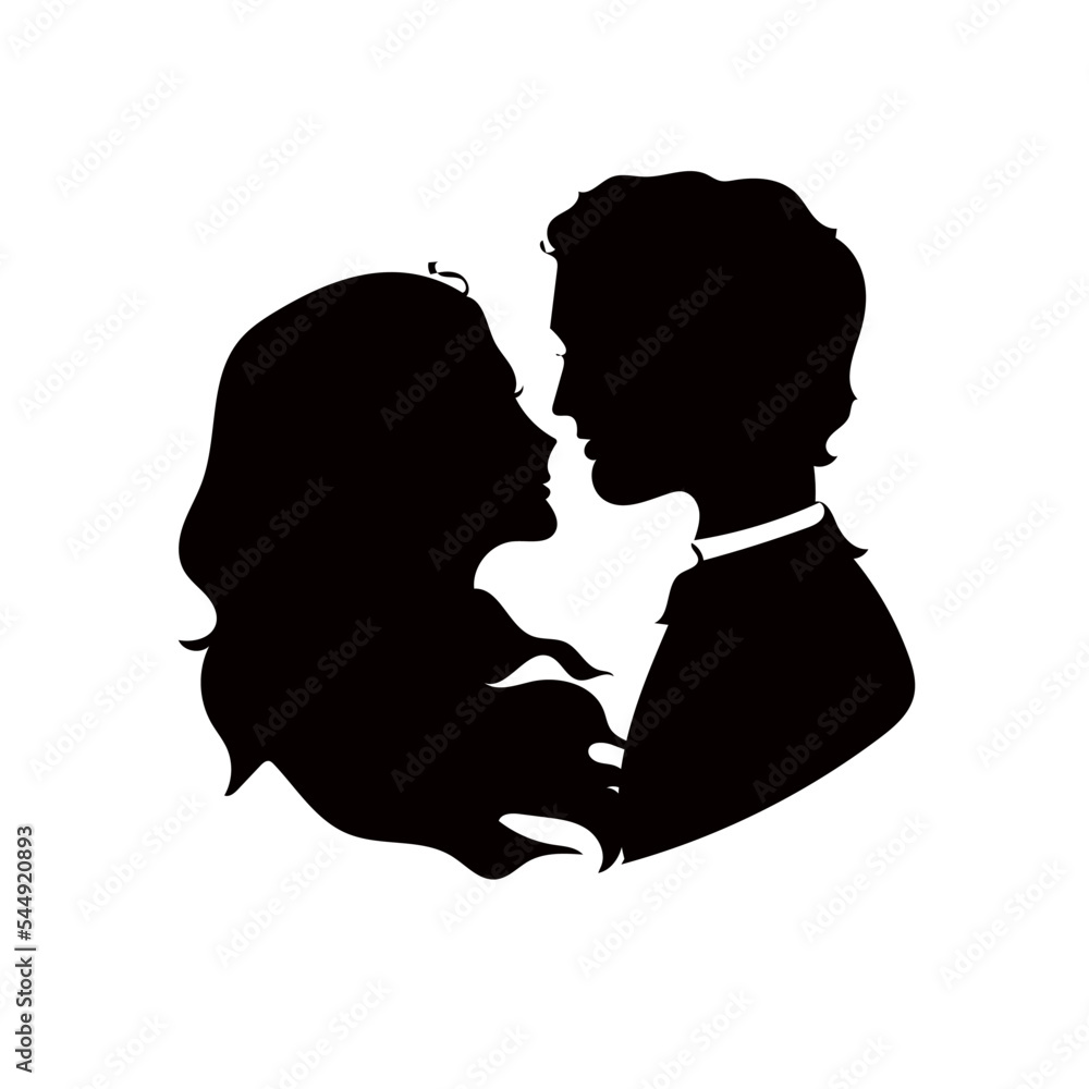 Happy couple, family, boyfriend and girlfriend or husband and wife, in love. Contour illustration. Can be used for the layout of invitations, cards, tattoos, backgrounds
