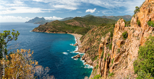 Beautiful seascape with the scenographic rock formations known as Calanques de Piana. Corse, France.