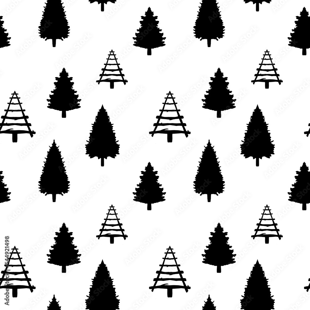 Obraz premium seamless holiday patterns. sketch doodle Illustration. modern winter pattern. black and white trees