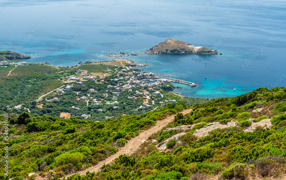 Panoramic view of Centuri village in Cape Corse, northern Corsica, France.