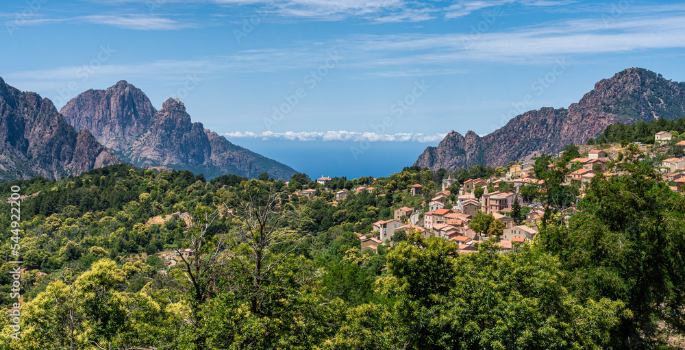 Beautiful landscape with the village of Evisa. Corse, France.