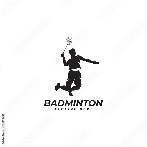 jump smash badminton silhouette logo, vector illustration