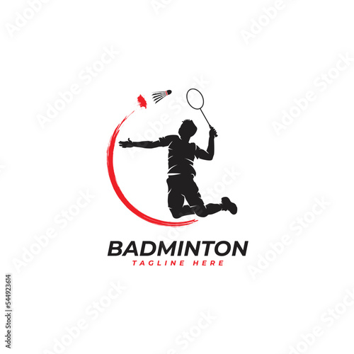 jump smash badminton silhouette logo, vector illustration
