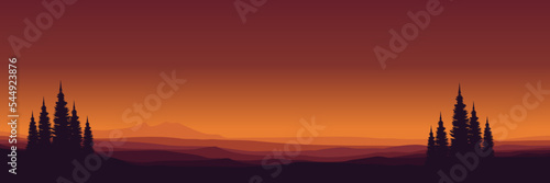 tree silhouette in mountain silhouette flat design vector illustration for background, banner, backdrop, tourism design, apps background and wallpaper 
