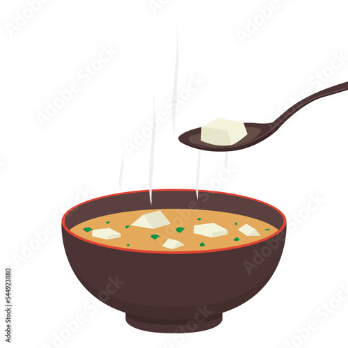 Miso soup in cup. Japan cup vector. wallpaper. free space for text.