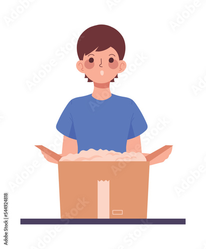 customer unboxing cardboard box