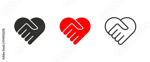 Handshake heart logo in flat style. No rasism set isolated icon. Vector