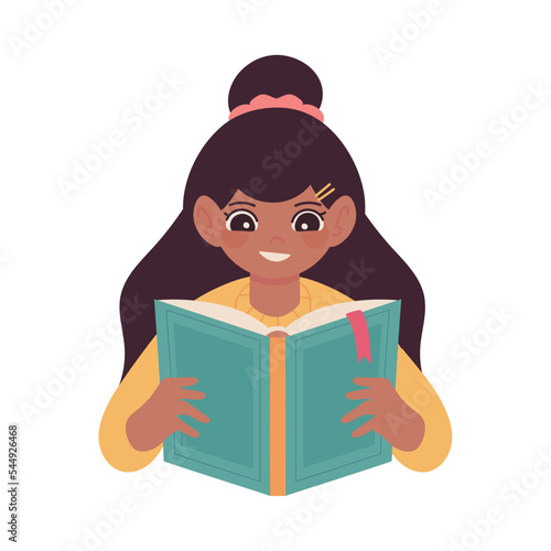 girl reading book cartoon