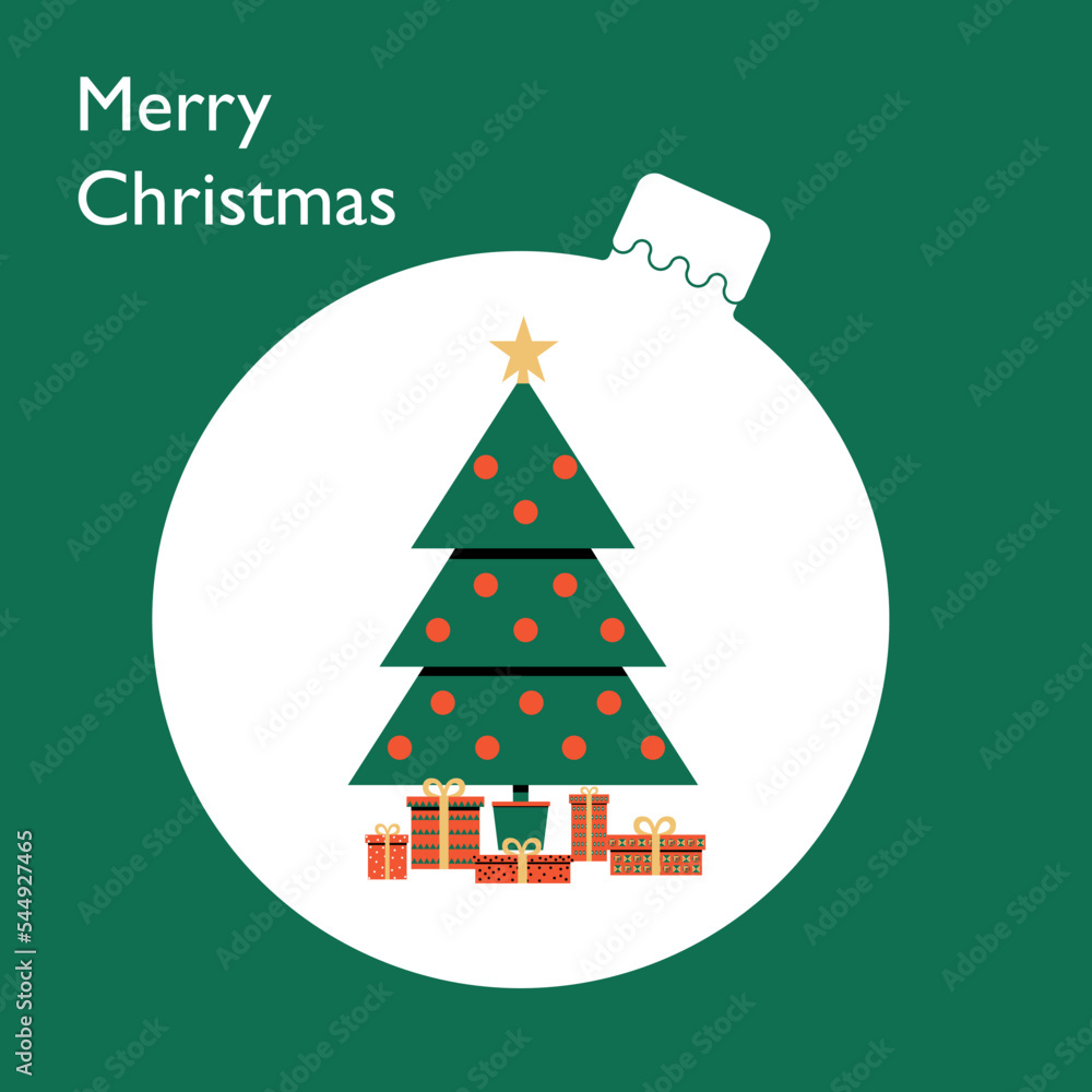 tree with gifts. Holiday postcard. Merry christmas concept