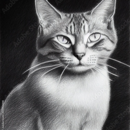 cat sketch, feline portrait, digital illustration. © eestingnef