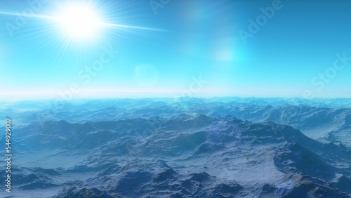 realistic surface of an alien planet, view from the surface of an exo-planet, canyons on an alien planet, stone planet, desert planet 3d render 
