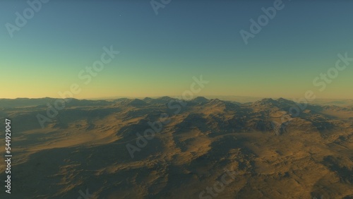 Exoplanet fantastic landscape. Beautiful views of the mountains and sky with unexplored planets. 3D illustration. 