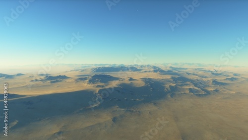 Exoplanet fantastic landscape. Beautiful views of the mountains and sky with unexplored planets. 3D illustration. 