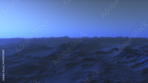 Exoplanet fantastic landscape. Beautiful views of the mountains and sky with unexplored planets. 3D illustration. 