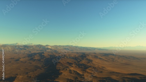 beautiful view from an exoplanet, a view from an alien planet, a computer-generated surface, a fantastic view of an unknown world, a fantasy world 3D render 