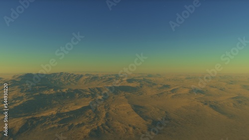 realistic surface of an alien planet, view from the surface of an exo-planet, canyons on an alien planet, stone planet, desert planet 3d render 