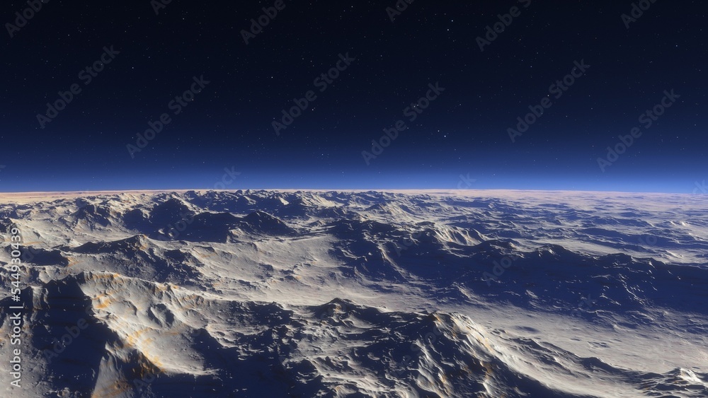 Exoplanet fantastic landscape. Beautiful views of the mountains and sky with unexplored planets. 3D illustration.
Exoplanet fantastic landscape. Beautiful views of the mountains and sky with unexplored planets. 3D illustration.