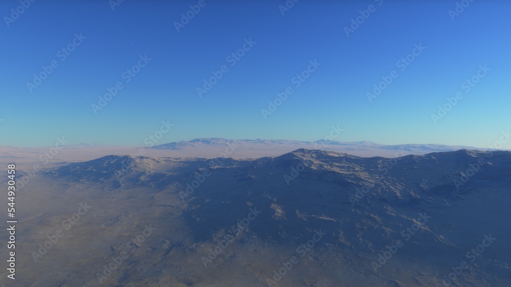 Exoplanet fantastic landscape. Beautiful views of the mountains and sky with unexplored planets. 3D illustration.
Exoplanet fantastic landscape. Beautiful views of the mountains and sky with unexplored planets. 3D illustration.
