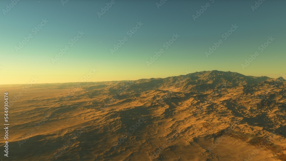 Exoplanet fantastic landscape. Beautiful views of the mountains and sky with unexplored planets. 3D illustration.
