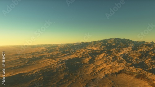 Exoplanet fantastic landscape. Beautiful views of the mountains and sky with unexplored planets. 3D illustration. 