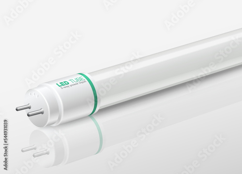 LED tube light isolated on white background with reflections. Realistic EPS file.