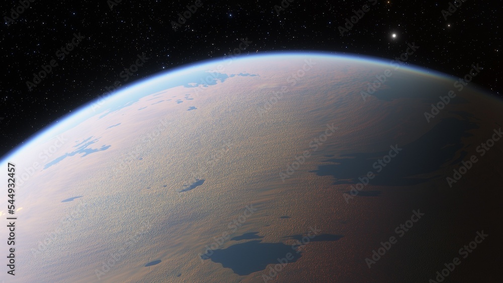 Fototapeta premium super-earth planet, realistic exoplanet, planet suitable for colonization, earth-like planet in far space, planets background 3d render