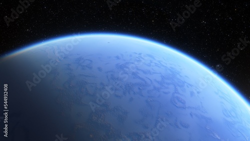 super-earth planet, realistic exoplanet, planet suitable for colonization, earth-like planet in far space, planets background 3d render
