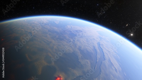 super-earth planet, realistic exoplanet, planet suitable for colonization, earth-like planet in far space, planets background 3d render 