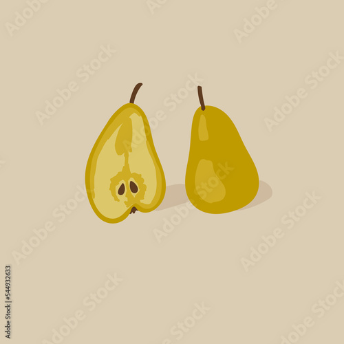 Vector pears. Autumn harvest. Delicious fruits. Pear cut. Autumn vector. Miimalistic food