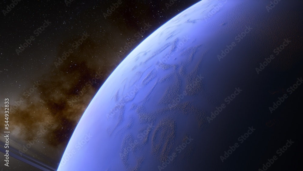 Fototapeta premium super-earth planet, realistic exoplanet, planet suitable for colonization, earth-like planet in far space, planets background 3d render 