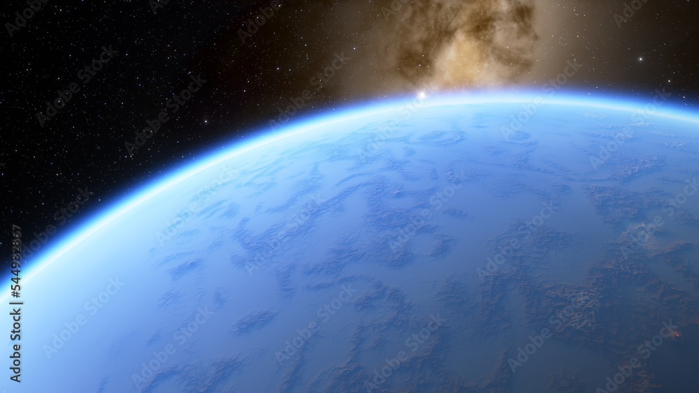 Fototapeta premium super-earth planet, realistic exoplanet, planet suitable for colonization, earth-like planet in far space, planets background 3d render 