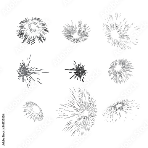 set of fireworks black and white