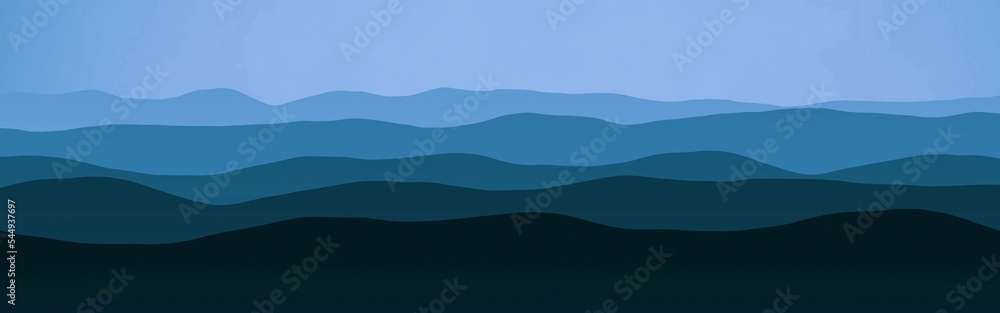 creative panoramic image of hills ridges in the haze cg texture or background illustration