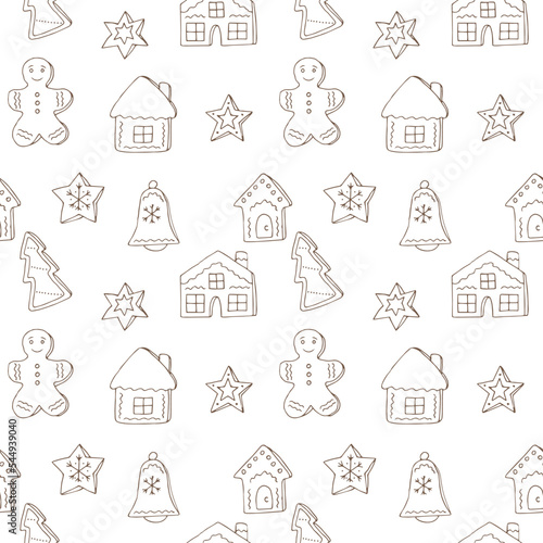 Ginger cookies seamless pattern vector illustration, hand drawing doodles